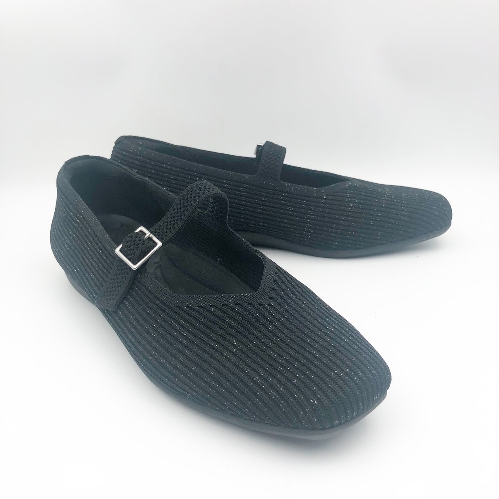 Vivaia Shoes Womens 8 Margot Mary Jane Black Sparkle Knit Square Toe Flats
